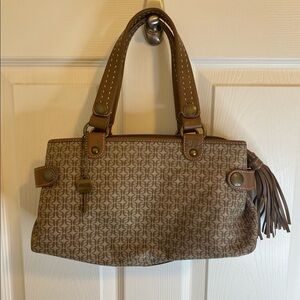 - Vintage Fossil Handbag Logo Jacquard Tan/Brown